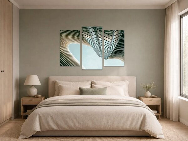 Pohled vzhůru mezi mrakodrapy – Třídílný obraz B, 90 × 60 cm