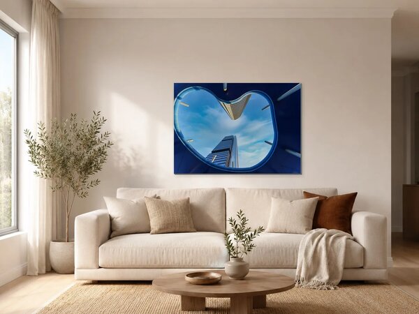 Pohled vzhůru mezi moderními mrakodrapy – Jednodílný obraz, 70 × 50 cm