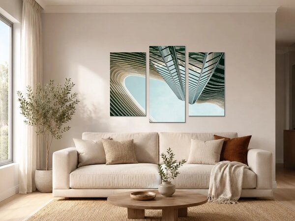 Pohled vzhůru mezi mrakodrapy – Třídílný obraz B, 90 × 60 cm