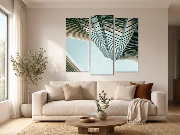Pohled vzhůru mezi mrakodrapy – Třídílný obraz B, 120 × 100 cm