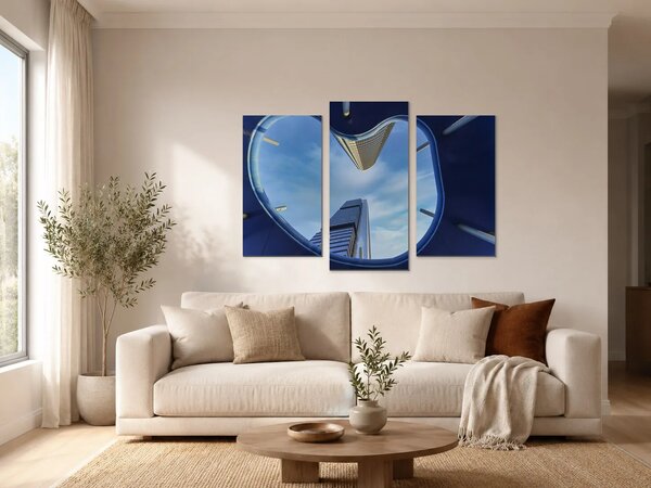 Pohled vzhůru mezi moderními mrakodrapy – Třídílný obraz B, 90 × 60 cm