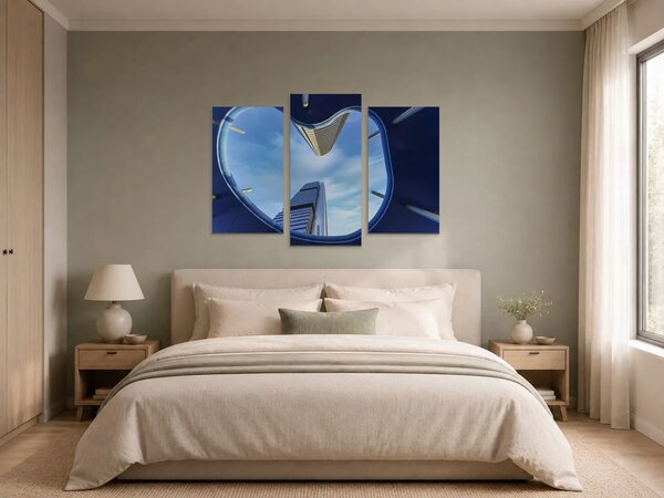 Pohled vzhůru mezi moderními mrakodrapy – Třídílný obraz B, 90 × 60 cm