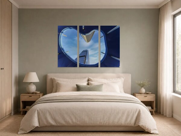 Pohled vzhůru mezi moderními mrakodrapy – Třídílný obraz A, 90 × 60 cm