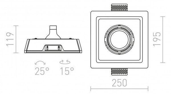 RED R10272 Zápustné svítidlo DINO SQUARE FRAMELESS sádrová náklopná 12V G53 - RED - DESIGN RENDL