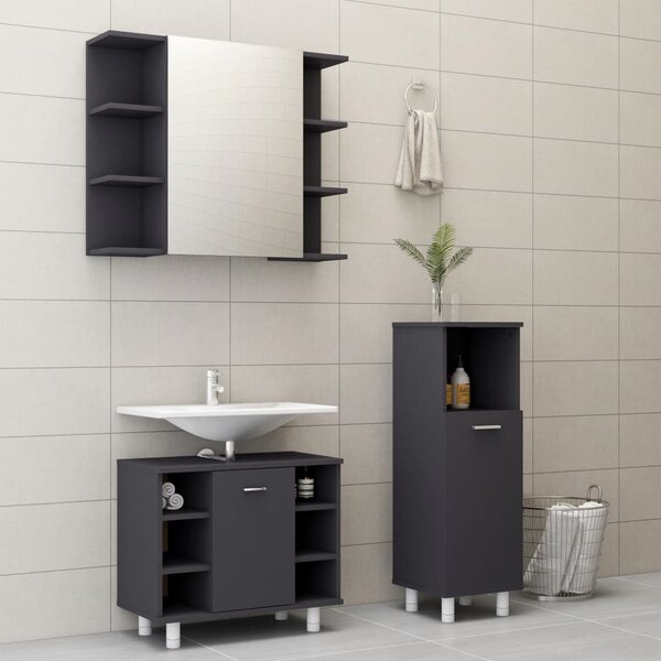 3dílný set koupelnového nábytku šedý dřevotříska