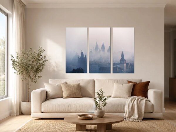 Mlhavé věže Prahy – Třídílný obraz A, 90 × 60 cm
