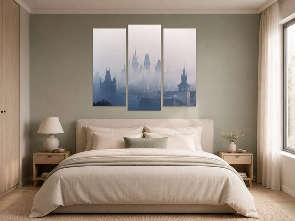 Mlhavé věže Prahy – Třídílný obraz B, 120 × 100 cm