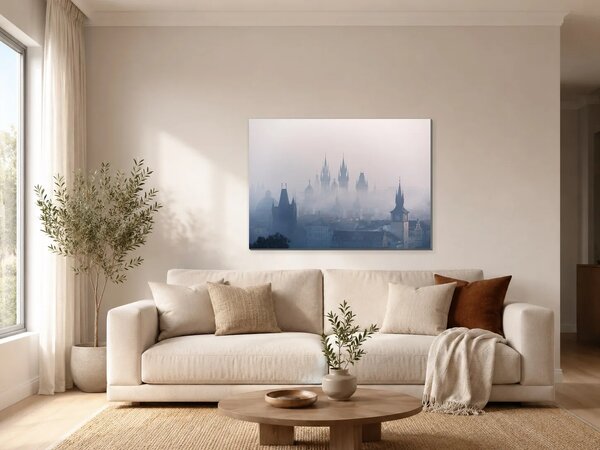 Mlhavé věže Prahy – Jednodílný obraz, 70 × 50 cm
