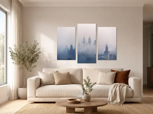 Mlhavé věže Prahy – Třídílný obraz B, 90 × 60 cm