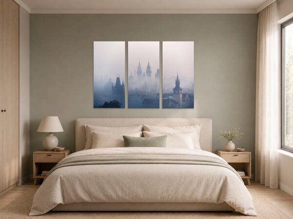 Mlhavé věže Prahy – Třídílný obraz A, 90 × 60 cm