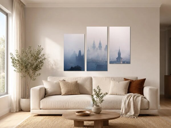 Mlhavé věže Prahy – Třídílný obraz C, 90 × 60 cm