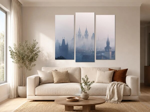 Mlhavé věže Prahy – Třídílný obraz B, 120 × 100 cm