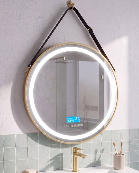 LED koupelnové zrcadlo DAROIS 60 cm 60 cm s reproduktorem Bluetooth Zlatá