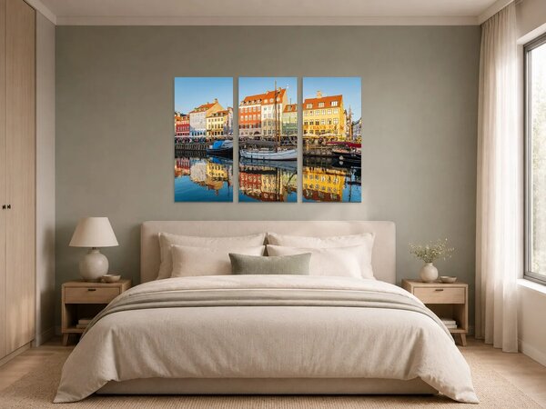 Barevný přístav Nyhavn v Kodani – Třídílný obraz A, 90 × 60 cm