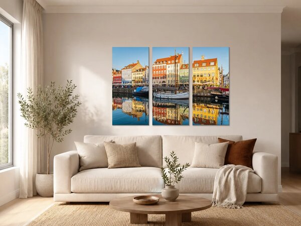 Barevný přístav Nyhavn v Kodani – Třídílný obraz A, 90 × 60 cm