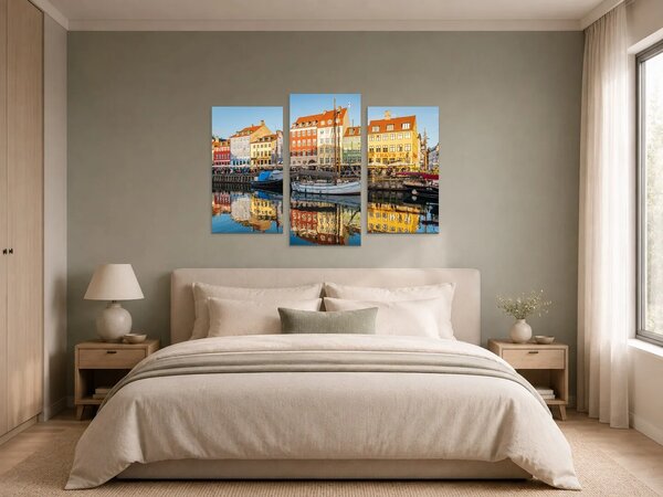 Barevný přístav Nyhavn v Kodani – Třídílný obraz B, 90 × 60 cm