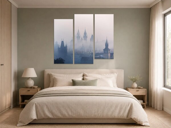 Mlhavé věže Prahy – Třídílný obraz C, 120 × 100 cm