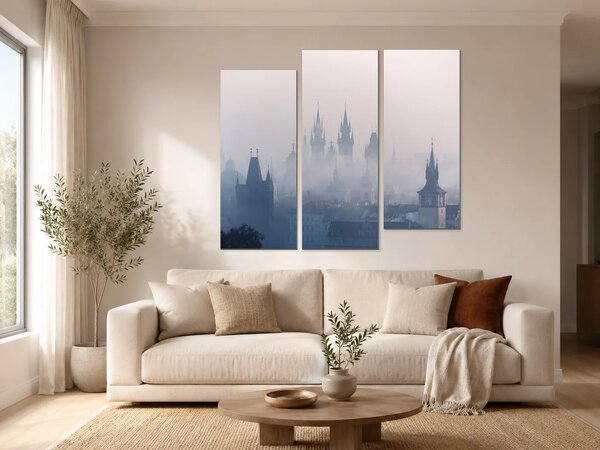 Mlhavé věže Prahy – Třídílný obraz C, 120 × 100 cm