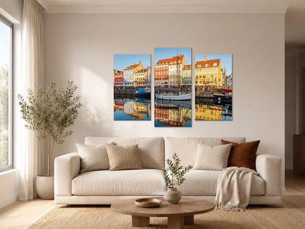 Barevný přístav Nyhavn v Kodani – Třídílný obraz B, 90 × 60 cm