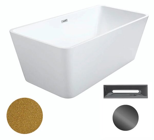 Besco Akrylátová volně stojící vana Evita Glam Z 160x80 Barva: Bílá/zlatá, Rozměry (cm): 160x80, Typ a barva výpustě: Click-Clack s přepadem, bílá