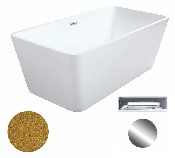 Besco Akrylátová volně stojící vana Evita Glam Z 160x80 Barva: Bílá/zlatá, Rozměry (cm): 160x80, Typ a barva výpustě: Click-Clack s přepadem, bílá