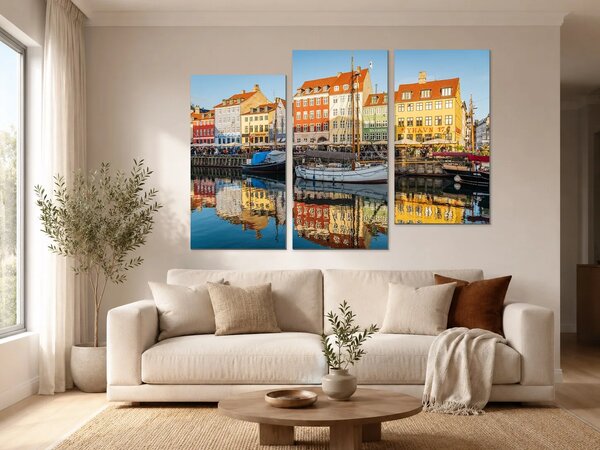 Barevný přístav Nyhavn v Kodani – Třídílný obraz C, 120 × 80 cm