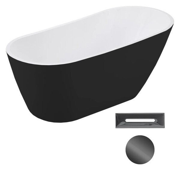 Besco Akrylátová volně stojící vana Melody BW 150x80 (170x80) Barva: Bílá/černá, Rozměry (cm): 150x80, Typ a barva výpustě: Click-Clack s přepadem, bílá