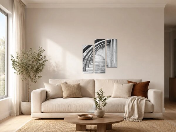 Betonová chodba s oblouky – Třídílný obraz C, 60 × 60 cm