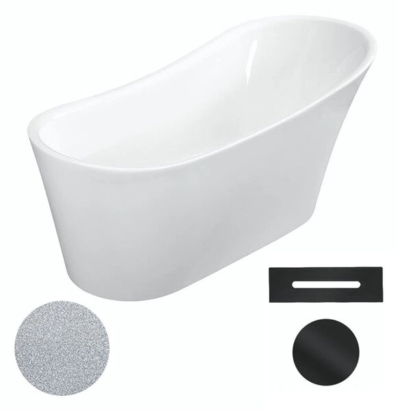 Besco Akrylátová volně stojící vana Calima Glam S 170x74 Barva: Bílá/stříbrná, Rozměry (cm): 170x74, Typ a barva výpustě: Click-Clack s přepadem, zlatá