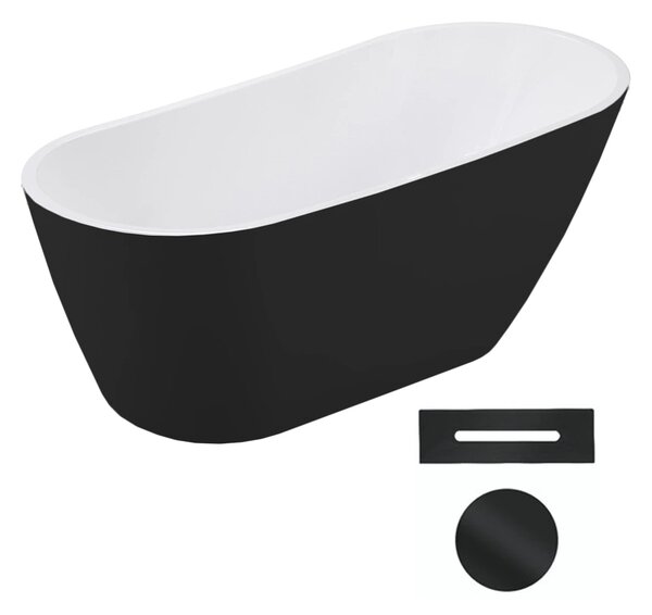 Besco Akrylátová volně stojící vana Melody BW 150x80 (170x80) Barva: Bílá/černá, Rozměry (cm): 150x80, Typ a barva výpustě: Click-Clack s přepadem, bílá
