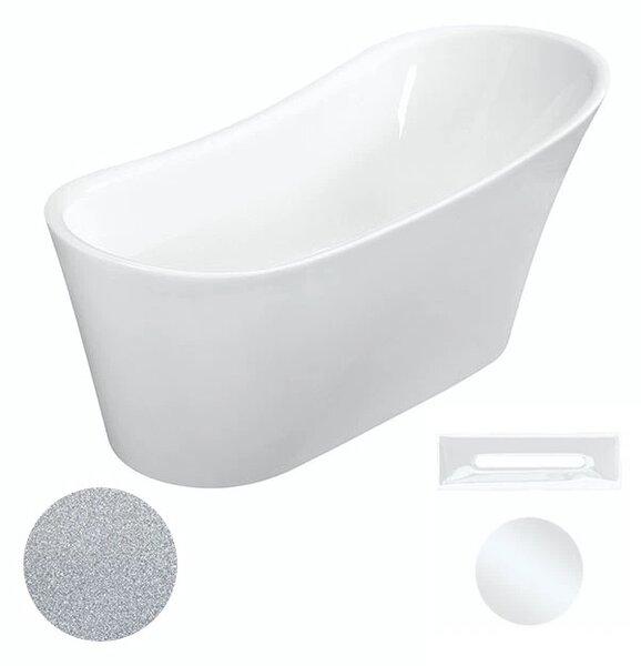 Besco Akrylátová volně stojící vana Calima Glam S 170x74 Barva: Bílá/stříbrná, Rozměry (cm): 170x74, Typ a barva výpustě: Click-Clack s přepadem, zlatá