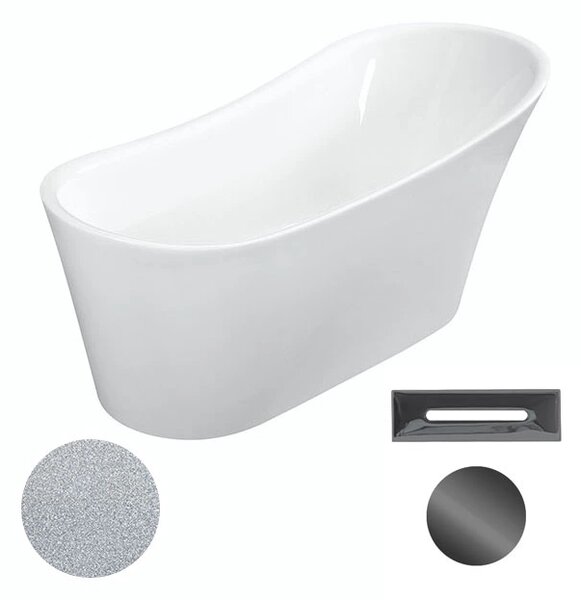 Besco Akrylátová volně stojící vana Calima Glam S 170x74 Barva: Bílá/stříbrná, Rozměry (cm): 170x74, Typ a barva výpustě: Click-Clack s přepadem, zlatá