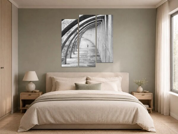 Betonová chodba s oblouky – Třídílný obraz C, 120 × 120 cm