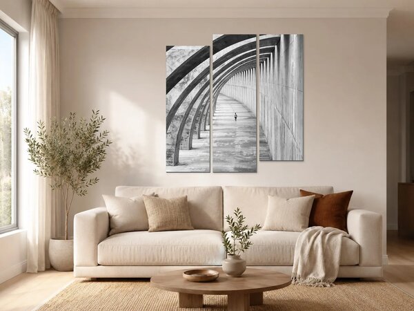 Betonová chodba s oblouky – Třídílný obraz C, 120 × 120 cm