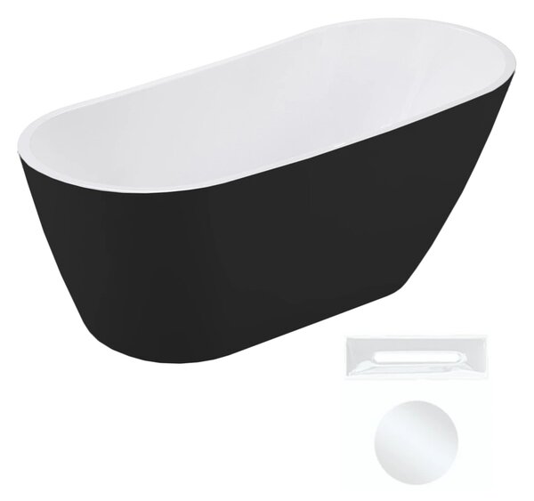 Besco Akrylátová volně stojící vana Melody BW 150x80 (170x80) Barva: Bílá/černá, Rozměry (cm): 150x80, Typ a barva výpustě: Click-Clack s přepadem, bílá