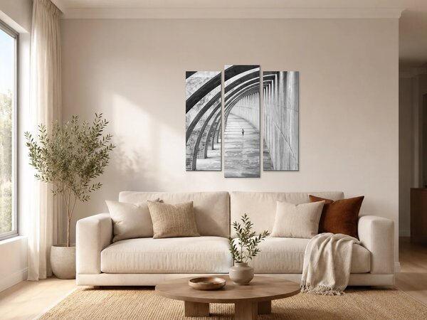 Betonová chodba s oblouky – Třídílný obraz B, 90 × 90 cm