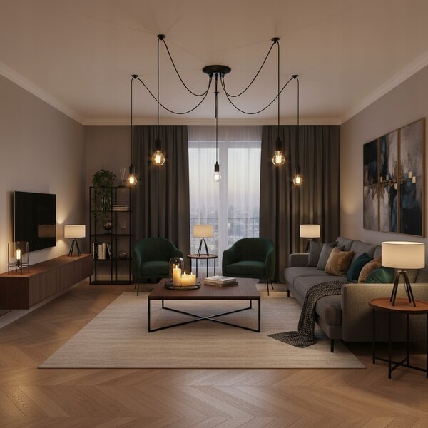 Lampa sufitowa wisząca żyrandol LED 5xE27 svítidlo LOFT PAJĄK černá diamant