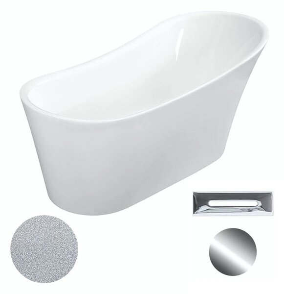 Besco Akrylátová volně stojící vana Calima Glam S 170x74 Barva: Bílá/stříbrná, Rozměry (cm): 170x74, Typ a barva výpustě: Click-Clack s přepadem, zlatá