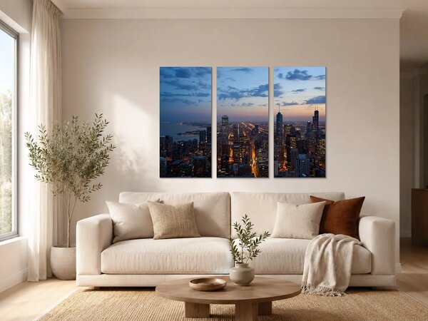 Panorama Chicaga při soumraku – Třídílný obraz A, 90 × 60 cm