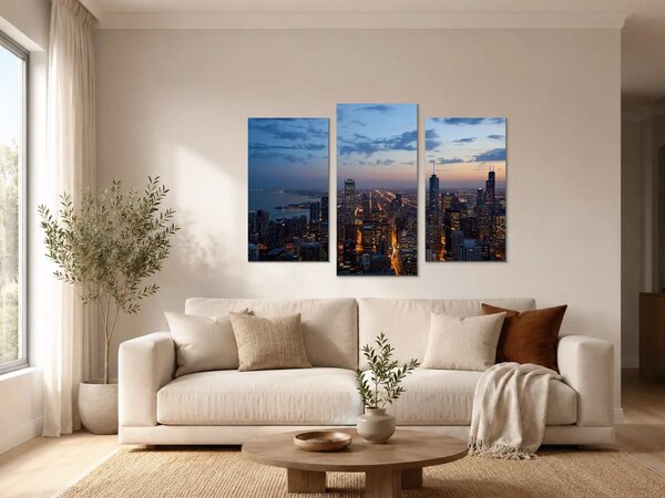 Panorama Chicaga při soumraku – Třídílný obraz B, 90 × 60 cm