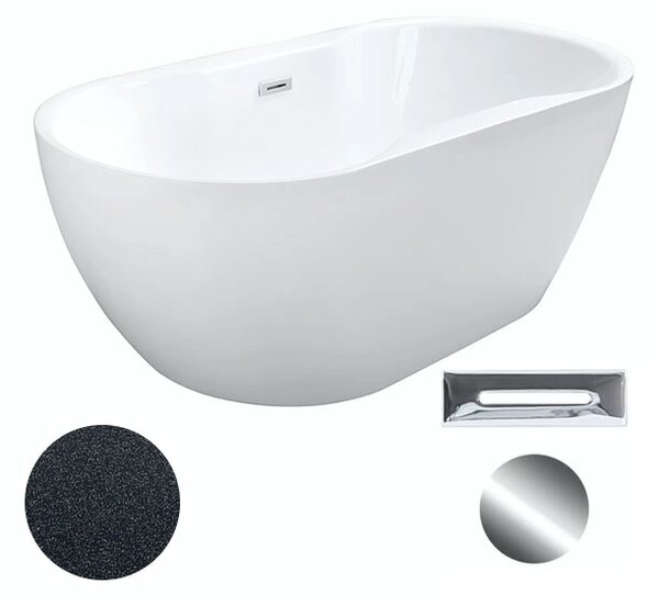 Besco Akrylátová volně stojící vana Navia Glam G 140x75 (150x80, 160x80) Barva: Bílá/grafit, Rozměry (cm): 140x75, Typ a barva výpustě: Click-Clack s přepadem, bílá