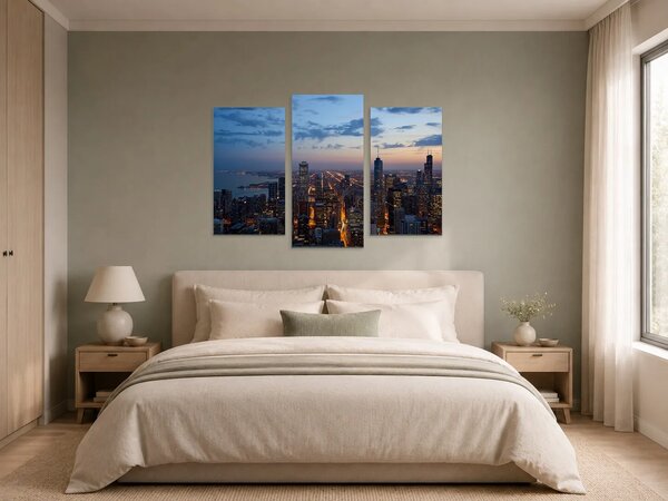 Panorama Chicaga při soumraku – Třídílný obraz B, 90 × 60 cm
