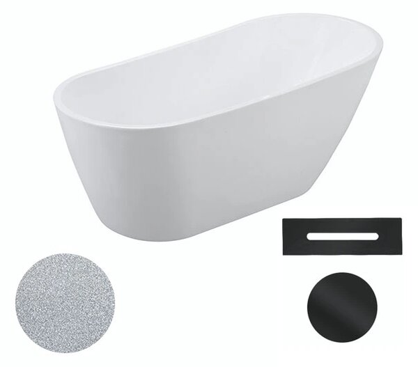 Besco Akrylátová volně stojící vana Melody Glam S 150x80 (170x80) Barva: Bílá/stříbrná, Rozměry (cm): 170x80, Typ a barva výpustě: Click-Clack s přepadem, bílá