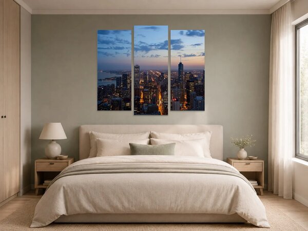 Panorama Chicaga při soumraku – Třídílný obraz B, 120 × 100 cm