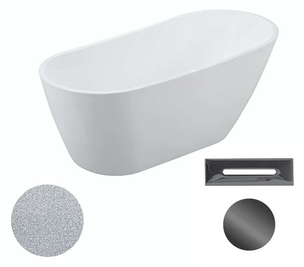 Besco Akrylátová volně stojící vana Melody Glam S 150x80 (170x80) Barva: Bílá/stříbrná, Rozměry (cm): 170x80, Typ a barva výpustě: Click-Clack s přepadem, bílá