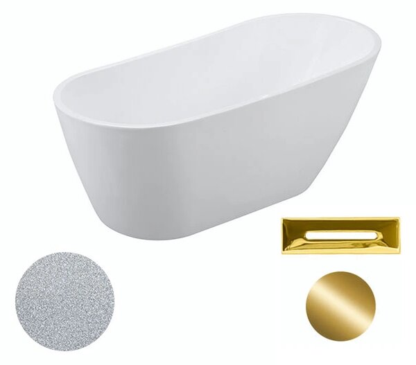 Besco Akrylátová volně stojící vana Melody Glam S 150x80 (170x80) Barva: Bílá/stříbrná, Rozměry (cm): 170x80, Typ a barva výpustě: Click-Clack s přepadem, bílá