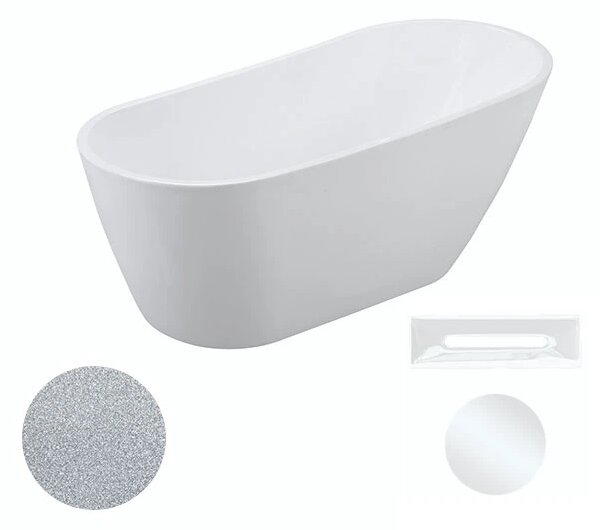 Besco Akrylátová volně stojící vana Melody Glam S 150x80 (170x80) Barva: Bílá/stříbrná, Rozměry (cm): 170x80, Typ a barva výpustě: Click-Clack s přepadem, bílá