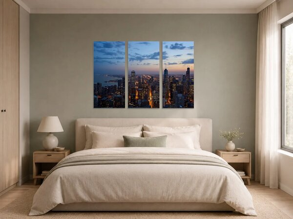 Panorama Chicaga při soumraku – Třídílný obraz A, 90 × 60 cm