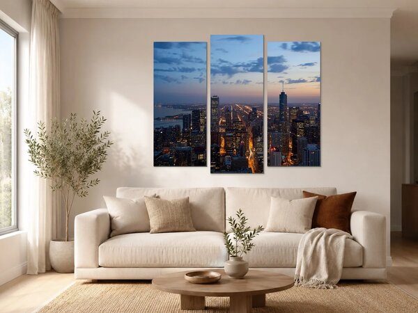 Panorama Chicaga při soumraku – Třídílný obraz B, 120 × 100 cm