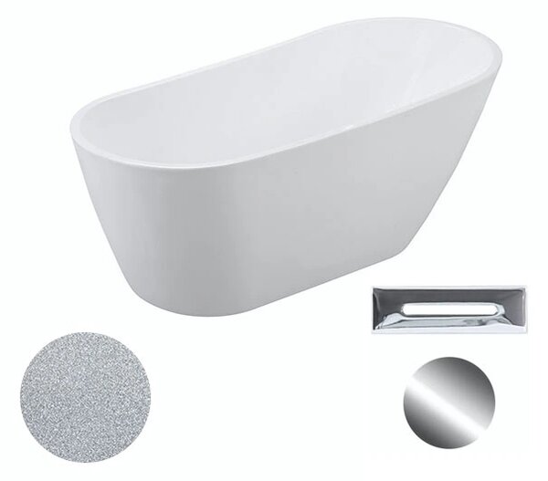 Besco Akrylátová volně stojící vana Melody Glam S 150x80 (170x80) Barva: Bílá/stříbrná, Rozměry (cm): 170x80, Typ a barva výpustě: Click-Clack s přepadem, bílá